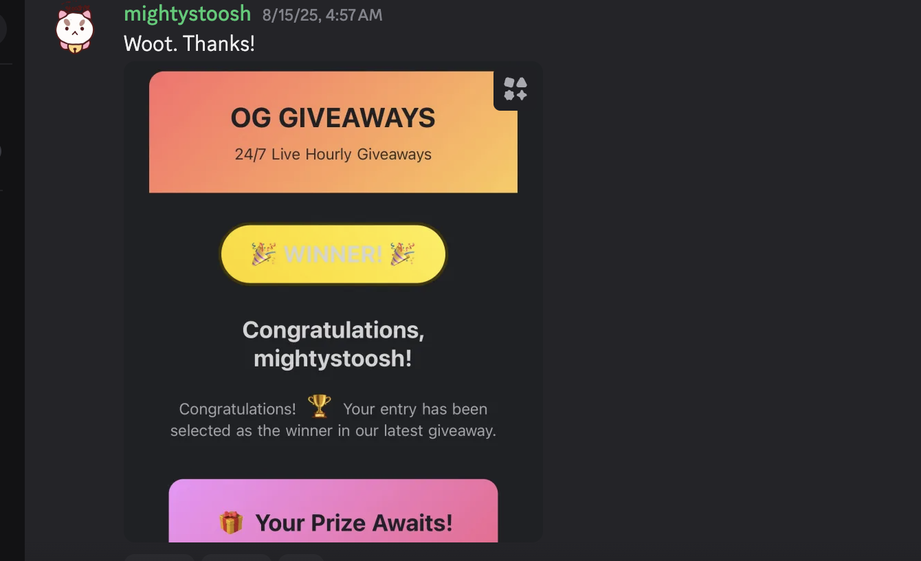 Thank you message from mightystoosh