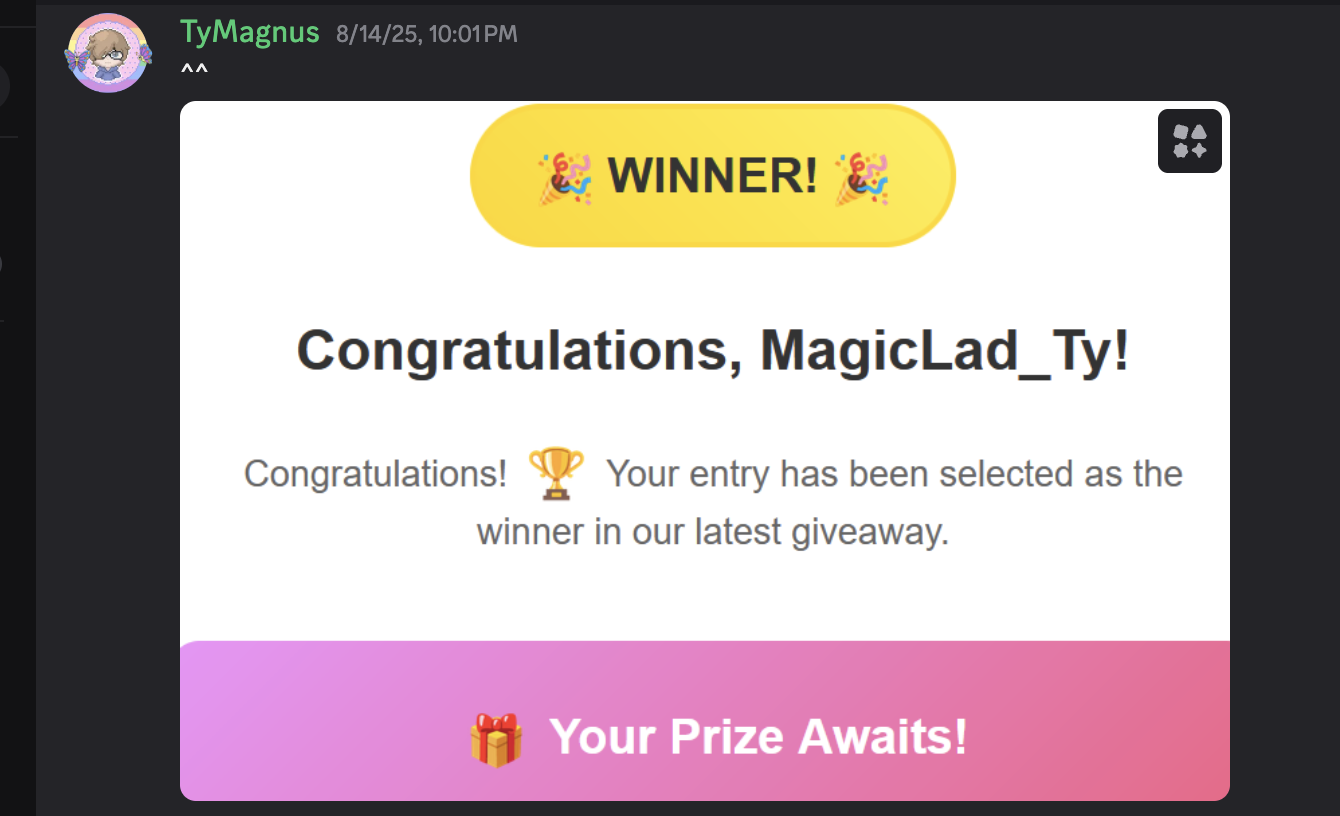 Thank you message from MagicLad_Ty